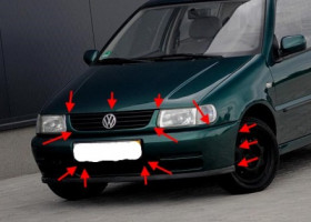 места крепления переднего бампера  VW POLO (до 2001)