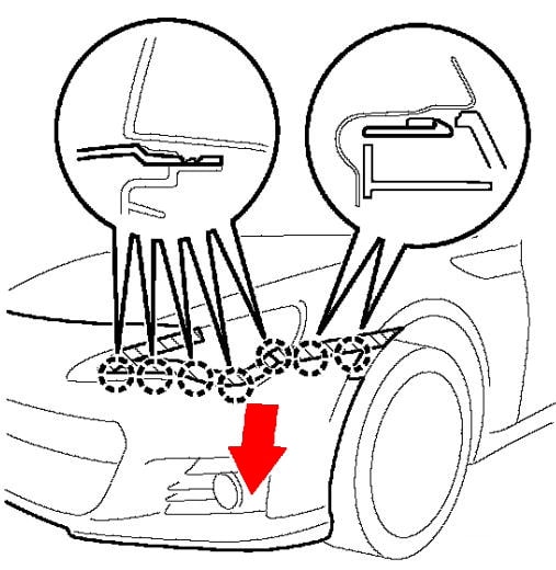 Diagrama de montaje del parachoques delantero Toyota GT86