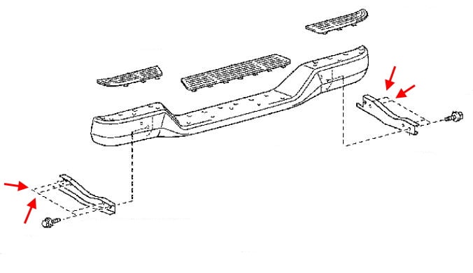 Esquema de montaje del parachoques trasero Toyota Hilux VII (2004-2015)