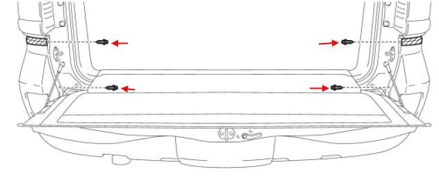 Esquema de montaje del parachoques trasero Toyota Land Cruiser J200 (2007-2021)