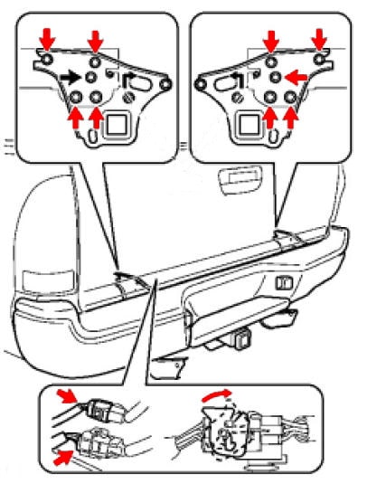 Esquema de montaje del parachoques trasero Toyota Tacoma II (2005-2015)