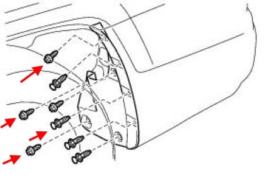 Esquema de montaje del parachoques trasero Toyota 4Runner (2010+)