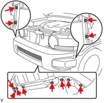 the scheme of fastening of the front bumper Toyota FJ Cruiser
