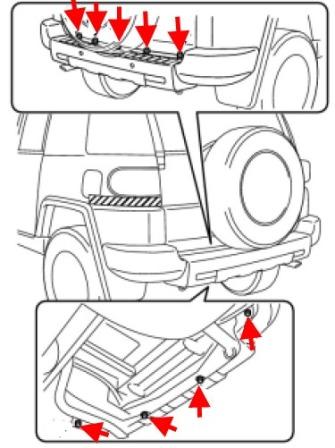 Diagrama de montaje del parachoques trasero del Toyota FJ Cruiser