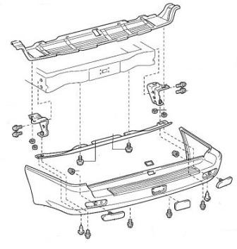 Schema fissaggio paraurti posteriore Toyota Land Cruiser J100 (1997-2007)