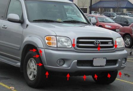 the attachment of the front bumper Toyota Sequoia (2001-2007)