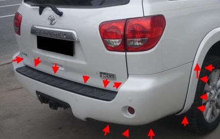 puntos de fijación del parachoques trasero Toyota Sequoia XK60 (2008-2022)