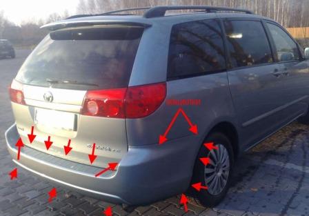 the attachment of the rear bumper Toyota Sienna xl20 (2003-2010)