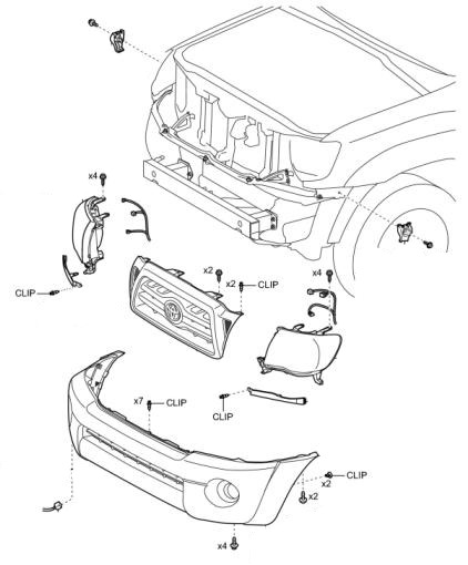 front bumper mounting scheme Toyota Tacoma II (2005-2015)