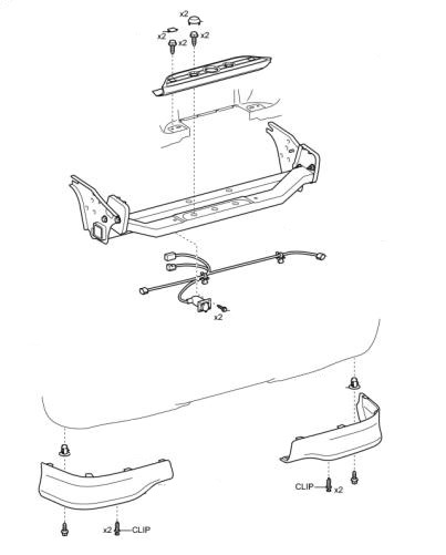 schéma de montage du pare-chocs arrière Toyota Tacoma II (2005-2015)