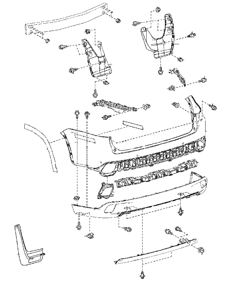 diagram of rear bumper of Toyota Highlander (after 2013)