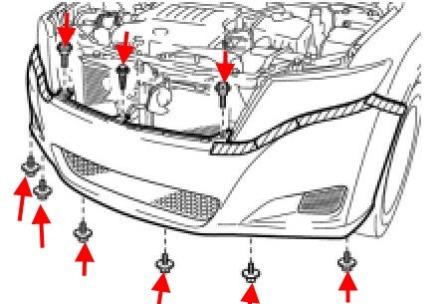 схема крепления переднего бампера Toyota Venza (2008-2017)