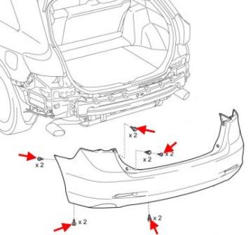 Diagrama de montaje del parachoques trasero del Toyota Venza (2008-2017)
