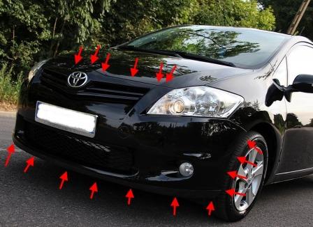 the attachment of the front bumper of the Toyota Auris