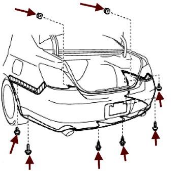 Diagrama de montaje del parachoques trasero del Toyota Avalon (2005-2012)