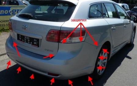 the attachment of the rear bumper, Toyota Avensis MK3 (2008 onwards)