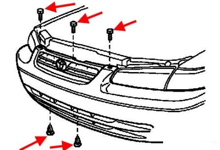 the scheme of fastening of the front bumper Toyota Camry XV20 (1996-2002)