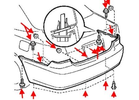 diagrama de montaje del parachoques trasero Toyota Camry XV30 (2001-2006)