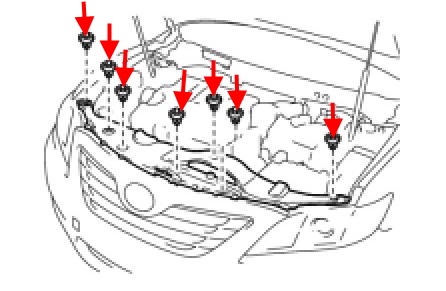 diagrama de fijación del parachoques delantero Toyota Camry XV40 (2006-2011)