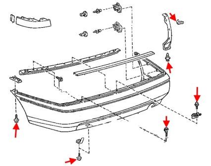 diagrama de montaje del parachoques trasero Toyota Carina E
