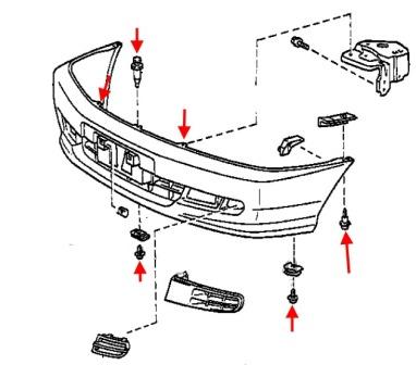 Diagrama de montaje del parachoques delantero del Toyota Picnic