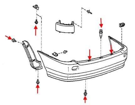 схема крепления заднего бампера Toyota Picnic