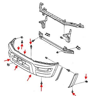 diagrama de fijacion del parachoques delantero Toyota RAV4 SXA10 (1994-2000)
