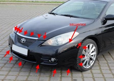 the attachment of the front bumper Toyota Camry Solara (2003-2008)
