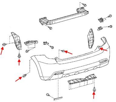 Diagrama de montaje del parachoques trasero del Toyota Urban Cruiser