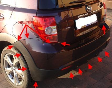 the attachment of the rear bumper of the Toyota Urban Cruiser