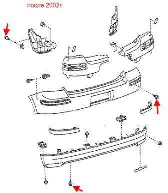 Montageplan für die hintere Stoßstange von Toyota Yaris (1999-2005)