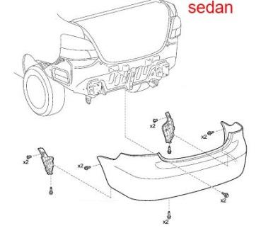 Montageplan für die hintere Stoßstange von Toyota Yaris (2011-2020)