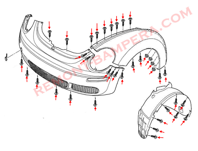 VW Käfer Frontstoßstangen-Montagediagramm (1997-2011)