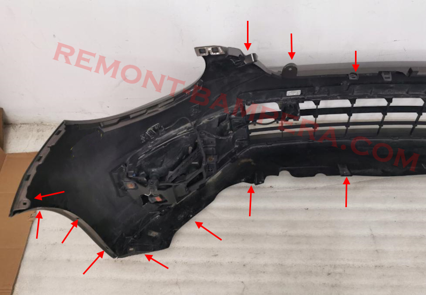 VW Beetle Front Bumper Mounting Locations (2011-2019)