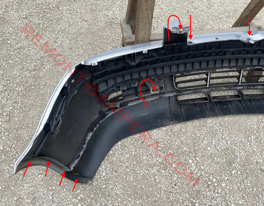 Posizioni di montaggio del paraurti anteriore VW Bora