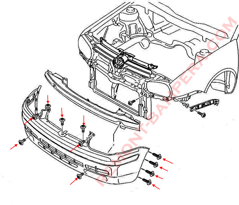 Schema di montaggio del paraurti anteriore VW Bora