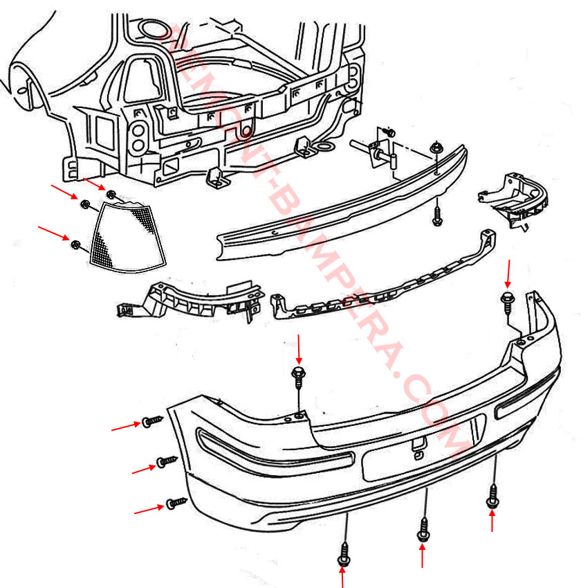 Schema di montaggio del paraurti posteriore della VW Bora