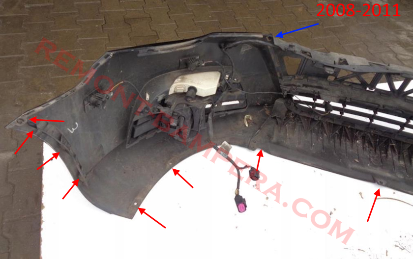 Befestigungspunkte der vorderen Stoßstange VW CC (Passat CC)