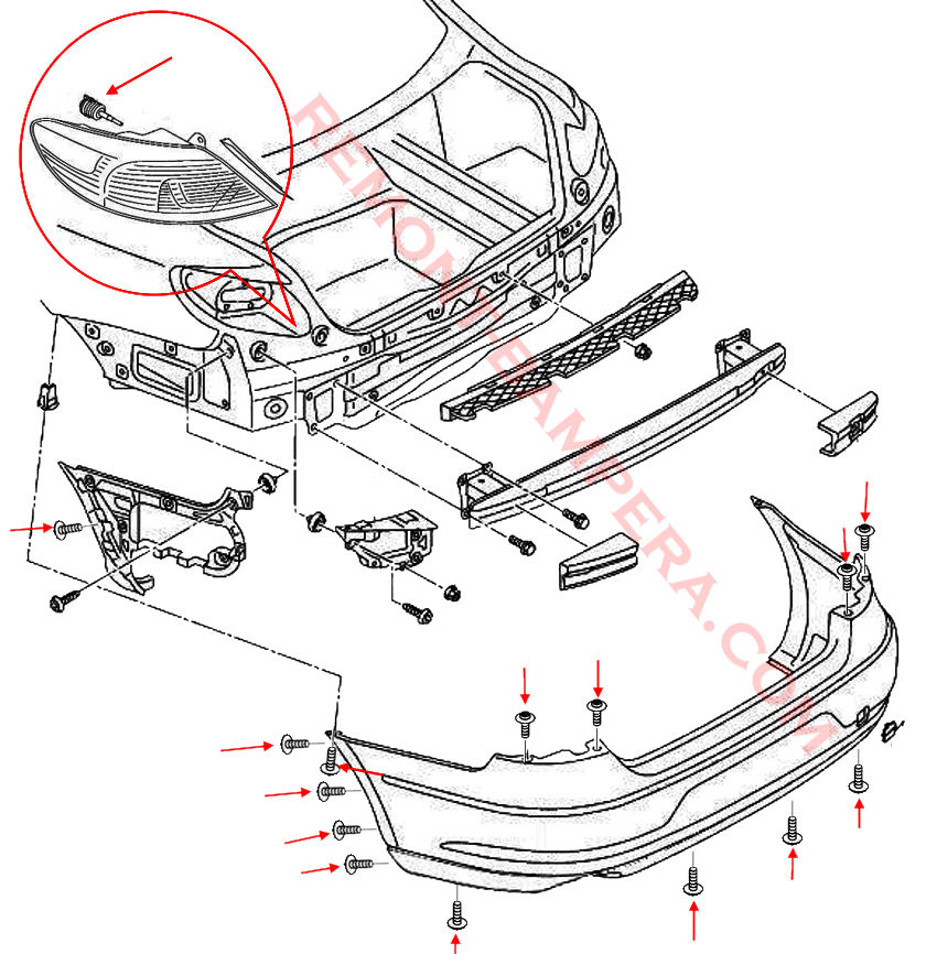 VW CC (Passat CC) Montagediagramm für die hintere Stoßstange