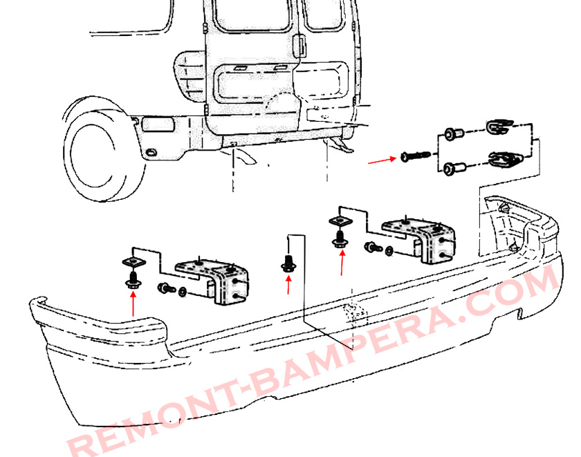 VW Caddy II rear bumper mounting diagram