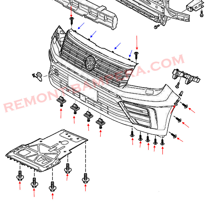 Schema di montaggio del paraurti anteriore VW Crafter II