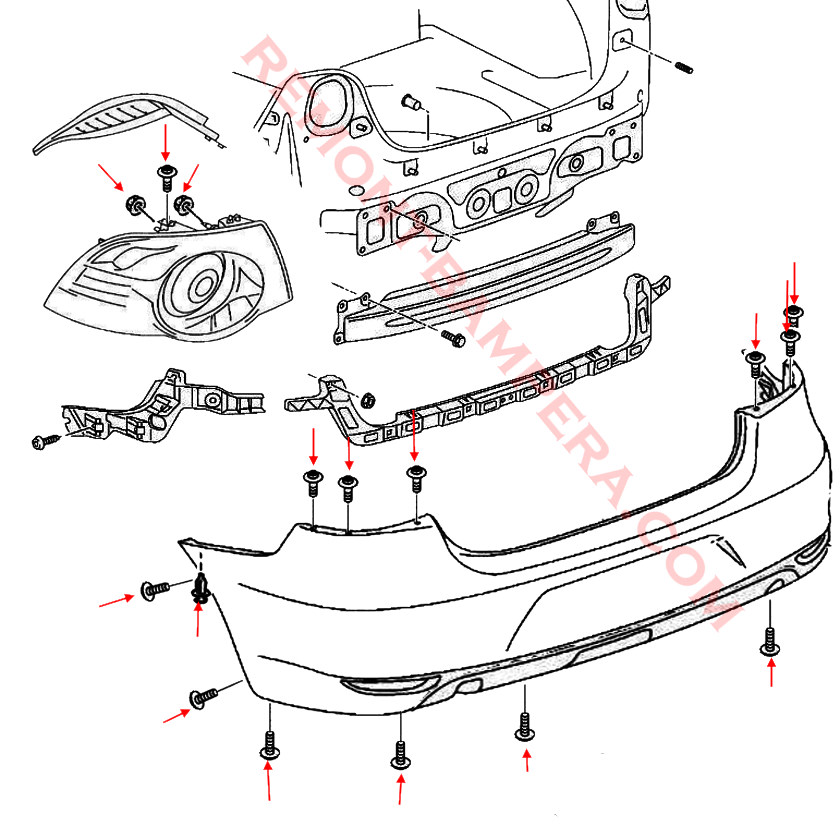 VW Eos rear bumper mounting diagram