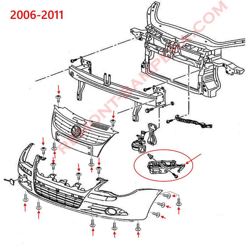 VW Eos Front Bumper Mounting Diagram