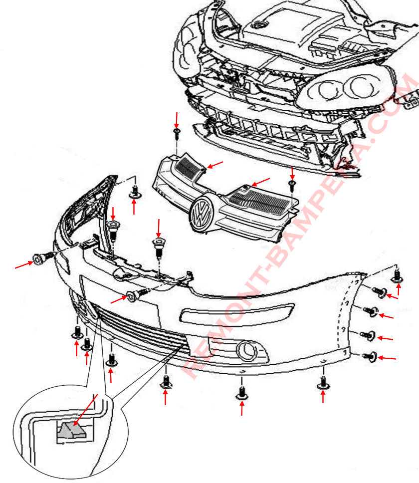 VW Golf 5 / Rabbit Front Bumper Mounting Diagram