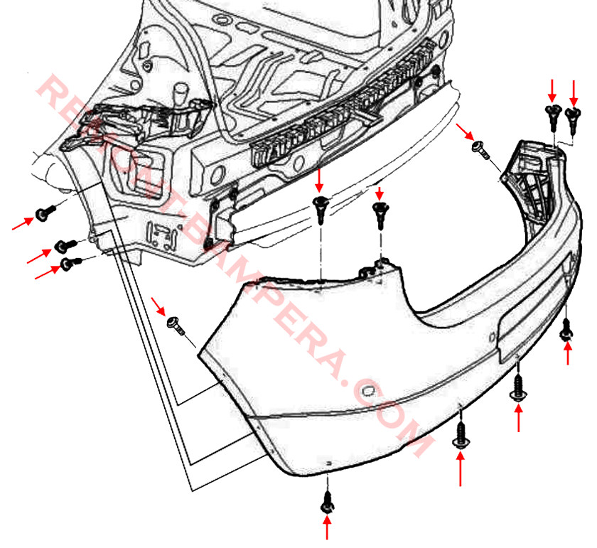 VW Golf 5 / Rabbit rear bumper mounting diagram