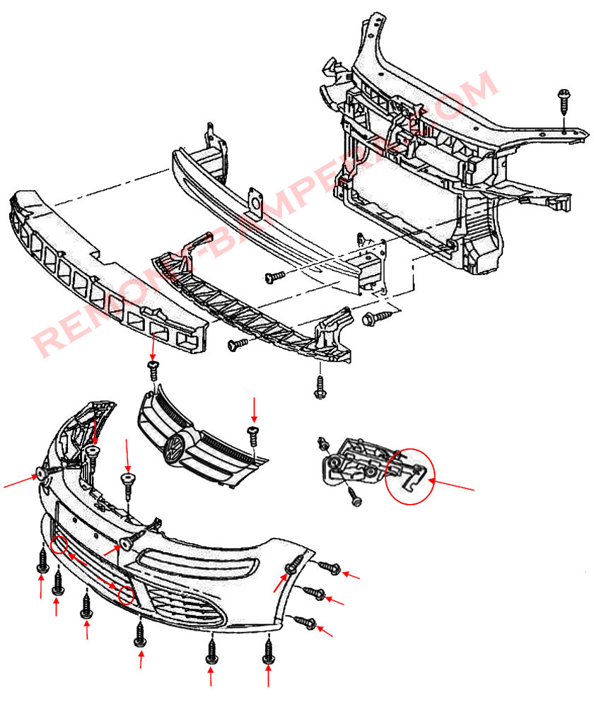 VW Golf Plus Frontstoßstange Montagediagramm