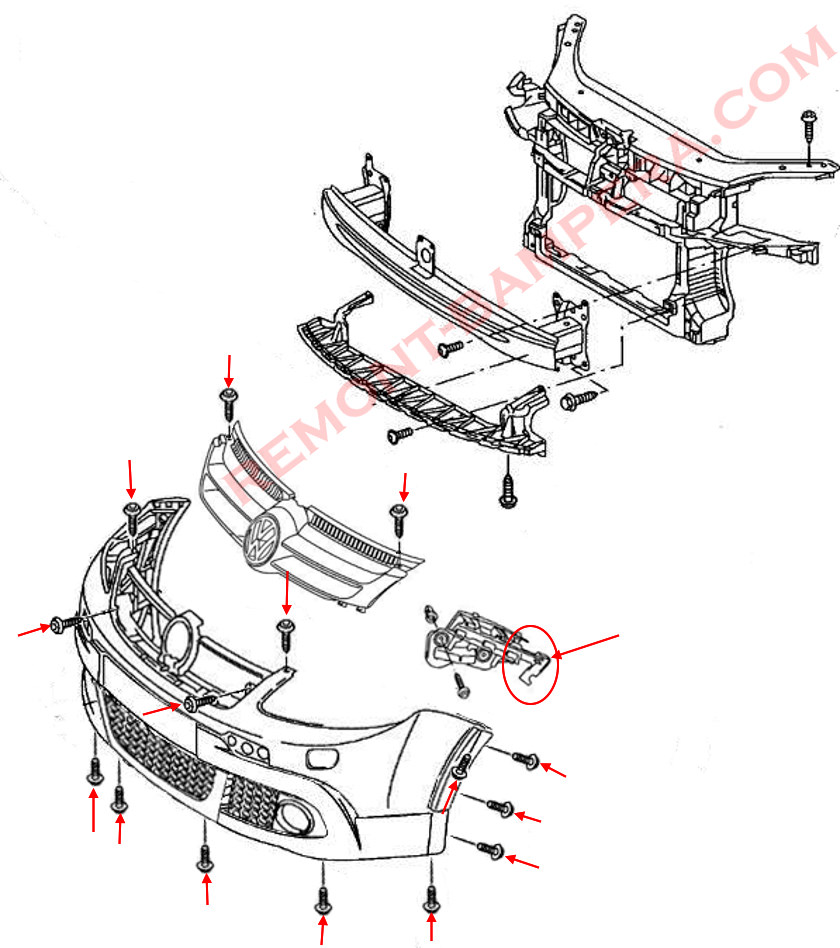 VW Golf Plus Frontstoßstange Montagediagramm
