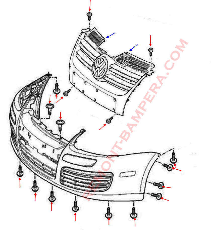 VW Jetta V Frontstoßstangen-Montagediagramm