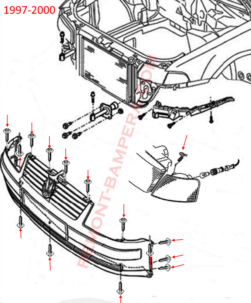 VW Passat B5 Frontstoßstange Montagediagramm