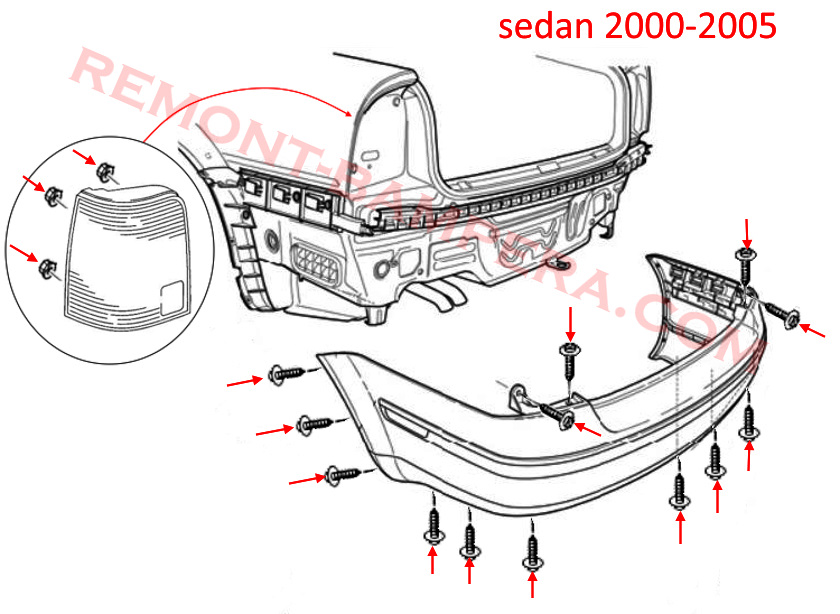 Montagediagramm für die hintere Stoßstange des VW Passat B5
